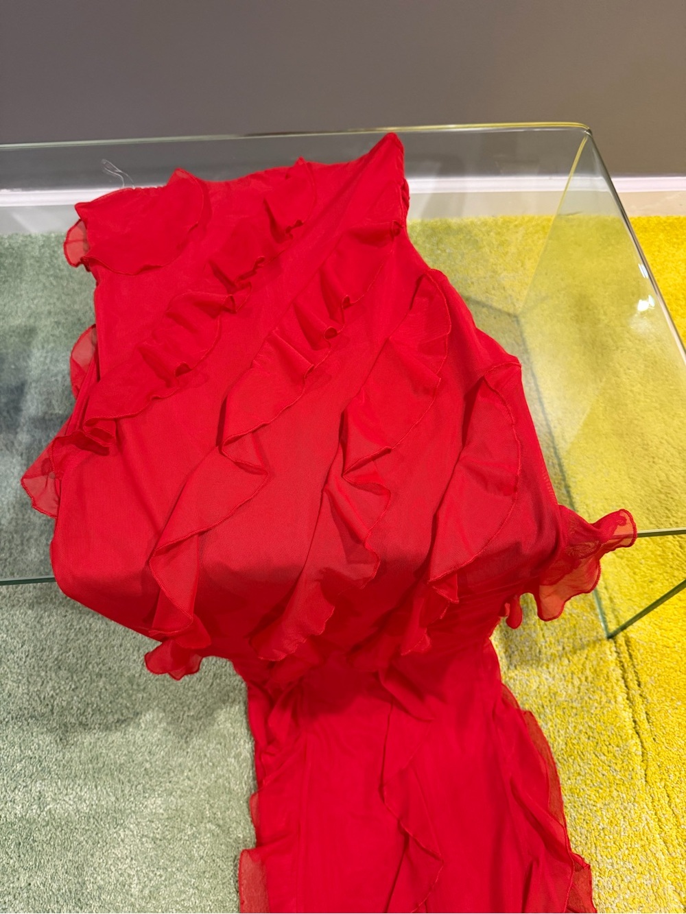 Oh Polly Bandeau Ruffle Detail Maxi Dress in Red - Picture 2 of 3